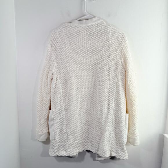 Tibi 100% Cotton White Texture Knit Open Front Sweater Cardigan Medium Large - Picture 9 of 10